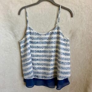 LOFT Petites Womens White Navy Floral Striped Flowy Layered Cami Top Size MP